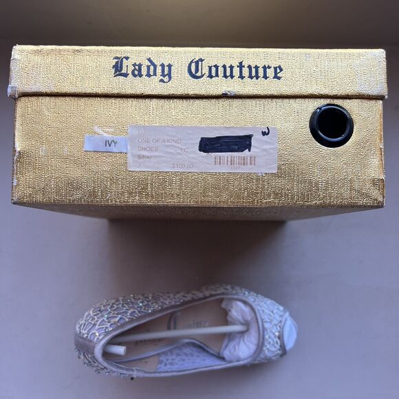 Lady Couture Ivy Peep Toe Silver Lace Mesh Stiletto Heels NIB Women’s EU 38 US 7 - Picture 5 of 16